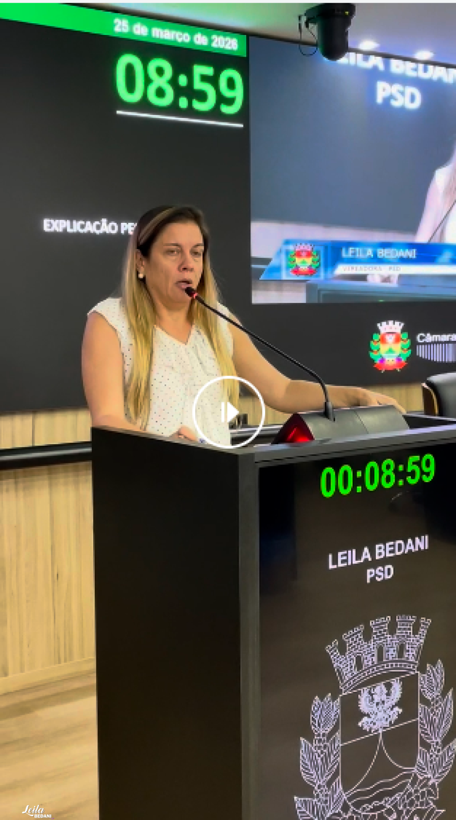Fala de Leila Bedani na 53ª Sessão Ordinária da Câmara Municipal de Itatiba